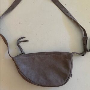 The Sak Taupe Canvas Crossbody suede Bag